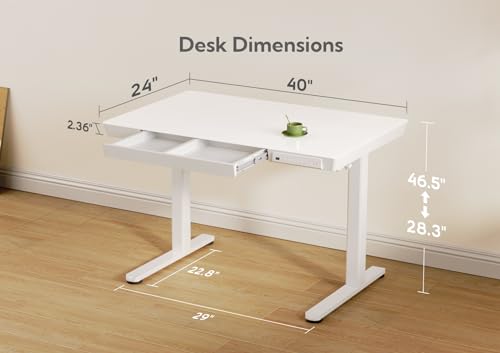Image of Claiks Glass Standing Desk with Drawers & USB Ports 40x24 Inch, White