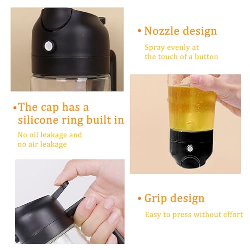 Glass Olive Oil Sprayer Dispenser Bottle for Kitchen, 2 in 1 Olive Oil Dispenser and Oil Sprayer 16oz/470ml for Cooking, Air Fryer, Salad, Barbecue, 2Pcs (Black) - Image 4