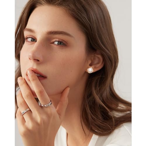 Pearl Earrings Studs 925 Sterling Silver 9MM Cultured Freshwater Pearl Cubic Zirconia Button Stud Earrings4
