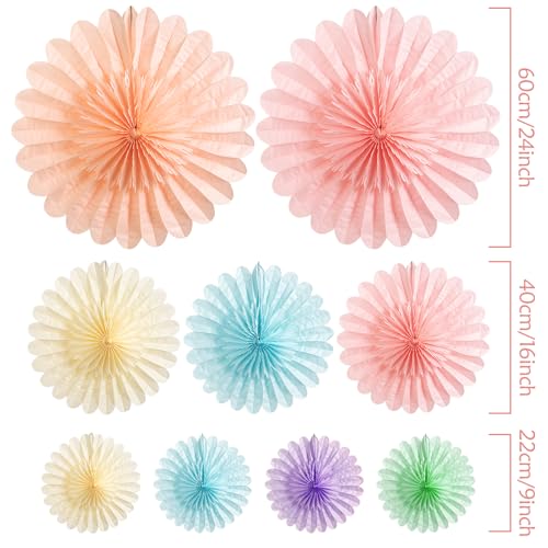 Image of Paper Jazz 9pcs Spring Pastel Paper Fans Party Decoration,Paper Flowers Wall Decoration, Rainbow Birthday Party Decorations Tissue Pom Poms for Birthday Wedding Baby Shower Classroom.