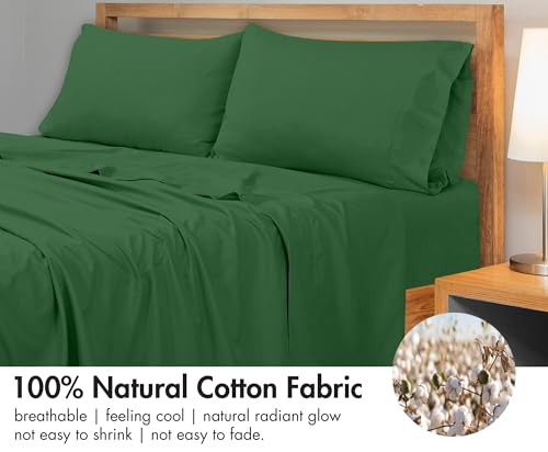 Image of Royale Linens 300 Thread Count 100% Long Staple Combed Cotton Flat Sheet - Super Soft- Top Sheets -Queen Flat Sheet Sold Separately- Breathable, Cool & Crisp Percale Sheets Only (Queen, Hunter Green)