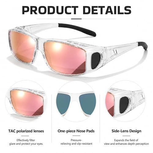 Image of SIPHEW Mirrored Sunglasses Polarized Fit Over Glasses for Men&Women | Wrap Around Sun Glasses,UV400 Protection,Lightweight & Comfortable,Driving,Outdoors