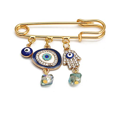 Image of Turkey Evil Eye Rhinestone Charm Blue Lucky Eyeball Hands Brooch Pins Jewelry for Good Luck