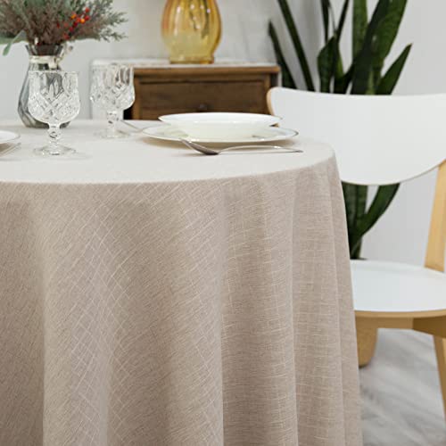 Textured-Tablecloth-Linen-Look-Rustic-Burlap-Stlye-Washable-Solid-Heavy-Weight-Lace-Trim-Fabric-Table-ClothTable-Cover-for-Kitchen-Dinning-Tabletop-Decoration70-in-Round-Beige Textured Tablecloth Linen Look Rustic Burlap Stlye Washable Solid Heavy Weight Lace Trim Fabric Table ClothTable Cover for Kitchen Dinning Tabletop Decoration70 in Round Beige