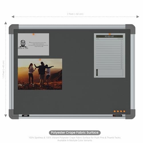 Image of Scholar Art Metis 1.5x2 Feet Bulletin Notice Board for Study Room & Wall | Vibrant & Versatile Crape Cloth + High Density Soft Board for Pinning Photos, Sticky Notes & Reminders (Grey)