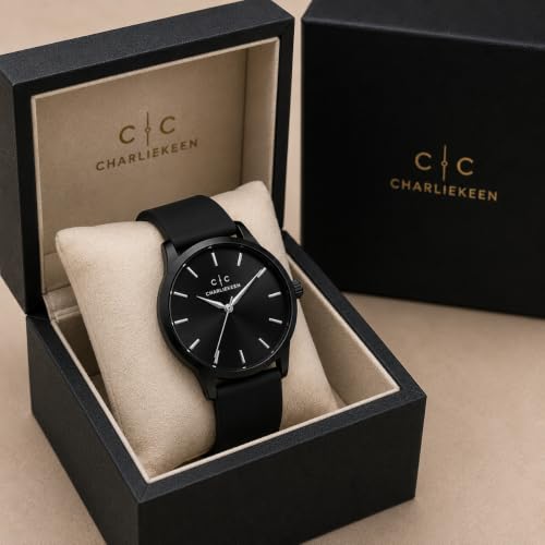 Image of CHARLIEKEEN Analog Watch with Black Dial and Silicone Strap | Minimalist Dial, Gift Box Included, Index Hour Markers, Analogue Display, Unisex Design