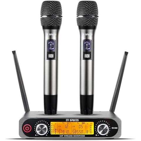 UHF Wireless Microphone System with Dual Metal Handheld Mics – 260ft Range, Professional Cordless Dynamic Mic Set for Home Karaoke, Church, DJ, Party, Wedding, Meeting, KTV, PA System (Silver) Cover