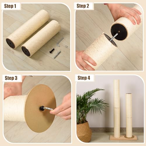 Image of 2 Root Cat Scratching Post Replacement 13.78x3.54 Cat Tree Scratch Post Replacement Natural Sisal Pole Cat Scratch Post Refill Pole Part with M8 Screws for Kitten Tree Tower Cat Furniture Accessories