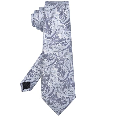 Image of Hi-Tie 63 inches Striped Paisley Extra Long Ties for Men Silk Necktie with Lapel Pin Tie Clip Big and Tall Men Formal Wedding