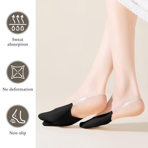 Image of No Show Socks with Invisible Sling Back Womens, 6 Pairs Low Cut Half Toe Topper Socks with Non-Slip Straps for Heels