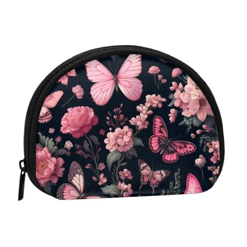 Portable Coin Purse Dark-Flowers-Butterflies Mini Zippered Money Pouch Card Holder