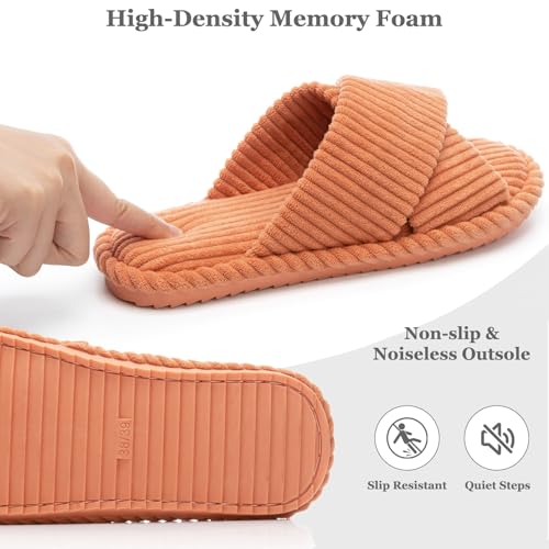 Image of GOEWY Slippers for Women Memory Foam House Bedroom Corduroy Crossbands Open Toe Slides Sandals Shoes Comfy Trendy Gift for womens Anti-Skid sole