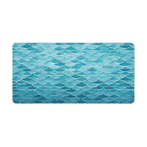 Blue Waves Squama Mermaid Scale Desk Pad de gran tamaño