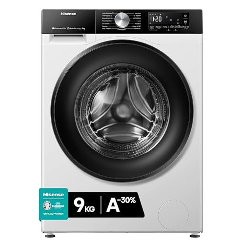 Hisense WF3S9045BW3 - Lavadora con Vapor, Clase A, 9kg, Auto Dosificación, Conectividad WiFi, Función Vapor 99,9%, Lavado Auto Wash, Lavado Rápido 15', Blanco