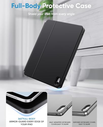 Image of CHESONA Keyboard Case for iPad (A16) 11th 2025 /10th Generation 10.9-inch 2022, 7-Color Backlit with Removable Protective Case, Floating Cantilever Stand, Portrait /Landscape Mode, Smart Trackpad, Black