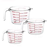 Luvan Set of 3 (1 Cup ,2 Cups,4 Cups) Heat Resistant Borosilicate Glass Measuring Cups with Handle,...