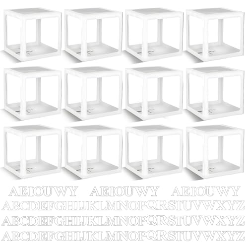 12 Pcs Transparent Wedding Balloon Boxes with 99 Letters White Balloon Box for Baby Shower Gender Reveal Grad Birthday Party Bridal Wedding Christmas Anniversary Valentines Backdrop Decoration