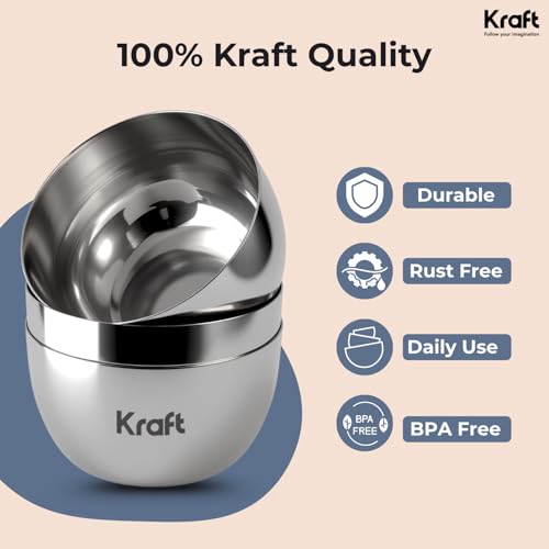 Image of Kraft Premium Stainless Steel Bowl Set of 6-250 ml | Nesting Serving & Storage Bowls for Snacks | Mirror Finish Heavy Gauge Vati | Food Grade katori for Ice Cream, Dessert | BPA Free, Rust-Proof