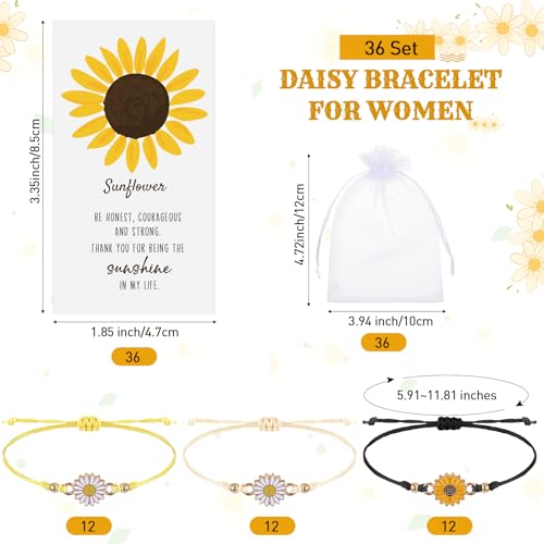 Huquary 36 Set Inspirational Gifts Bulk Sunflower Bracelets for Women Handmade Sunflower Bracelets with Thank You Cards for Friendship Women Coworker Sunshine Party Favors2
