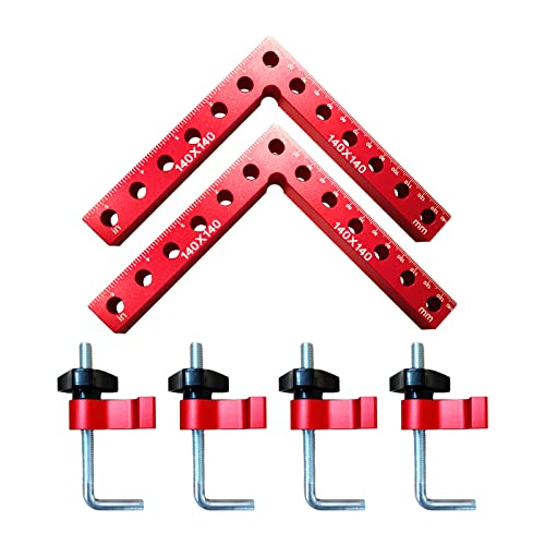 Lot de 2 équerres de positionnement à 90 degrés, équerres à angle droit avec 2 pinces, type L pour le travail du bois, outils de serrage pour cadres photo, boîtes, armoires (140 mm)