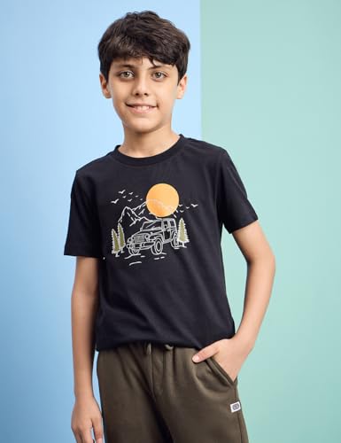 Image of Amazon Brand - Symbol Boys 100% Cotton Graphic Printed Half Sleeves T-Shirt | Age 6-14 Years