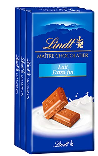 Lindt & Sprüngli Lot de 3 Tablettes MAÎTRE CHOCOLATIER - Chocolat au Lait Extra-fin, 3x100g