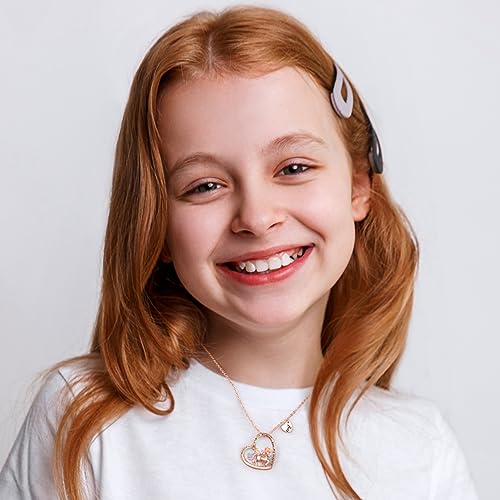 Unicorns Gifts for Girls Necklace, 14K Gold/White Gold/Rose Gold Plated Colorful CZ Heart Necklace Unicorn Necklace for Girls Initial Necklace Unicorn Jewelry for Girls Christmas Birthday Gifts3