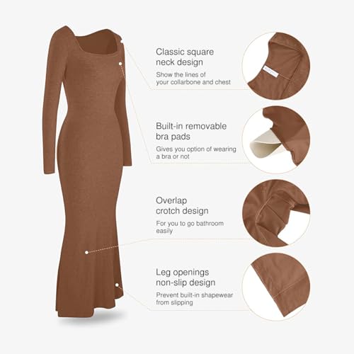 Image of Popilush Long Sleeve Formal Dress with Built in Shapewear Bra Maxi Dress