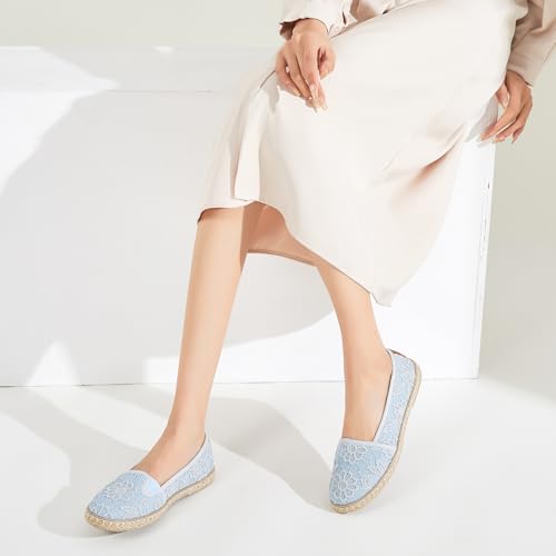 Image of BABUDOG Women's Flats with Flower Embroideried,White Lace Ballet Flats,Comfortable Dress Flats
