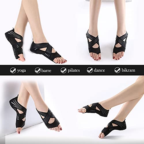 Risefit Non Slip Yoga Socks, Toeless Anti-Skid Pilates, Barre, Ballet, Bikram Workout Socks Shoes With Grips (Black, S) #TOP1