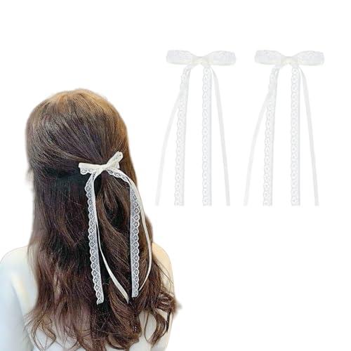 2 piezas de pinzas para el cabello con lazo de encaje blanco y cola larga miniatura 1