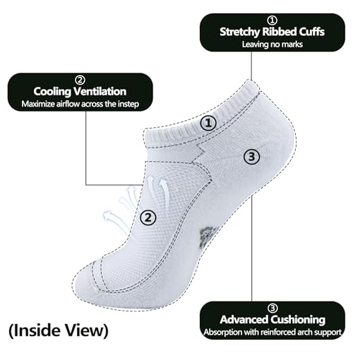 Image of +MD Bamboo Viscose No Show Socks for Women and Men, Smell Control Breathable Cushioned Sole Casual 6 Pairs