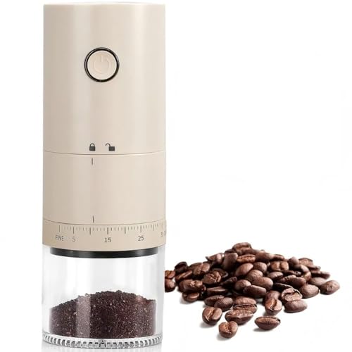 Image of STAR WORK Automatic Coffee Grinder - Adjustable Burr Mill with Precision Coarseness Control |Portable | USB Rechargeable, Compact & Durable Design for Espresso, French Press & Pour Over. (Cream)