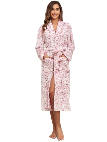 Image of RONGTAI Womens Bathrobe Ladies Fleece Plush Warm Long Robes Fleece Nightgown Sleepwear