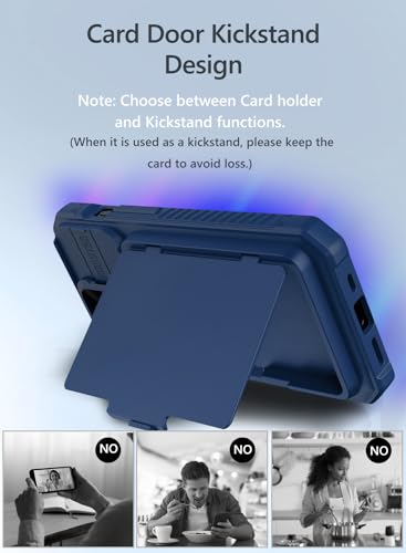 Image of Vihibii for iPhone 15 Pro Wallet Case with Slide Camera Cover & Card Holder (4 Cards) & Kickstand, Hard Case for iPhone 15 Pro 5G 6.1 inch 2023, Blue