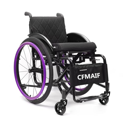 CFMAIF Sedia a rotelle Pieghevole, Leggera, Carrozzina Sportiva, Alluminio, Rollator per Adulti o disabili, Portatile, Manuale(42cm/16.5 Seat,Purple)
