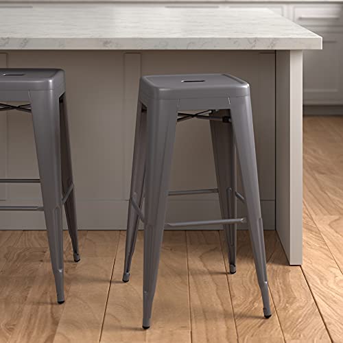 Image of Amazon Basics Metal Bar Stools, 30-Inch, Set of 4, Dark Grey