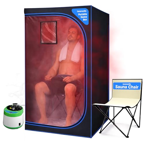 SereneLife Portable Steam Sauna - Sauna Box, Personal Spa, Includes Chair & Remote, Used for Relaxation, 35.43'' x 35.43'' x 70.87'', Black by SereneLife - Used condition - CA$136.48