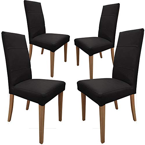 JOYSHOP s.r.l. Set 4 Sedie Seggiole in Legno di faggio con Schienale e Seduta in Vera Pelle conciata al Naturale, per la Sala da Pranzo, Prodotto Full Made in Italy, Non di importazione, Color Nero