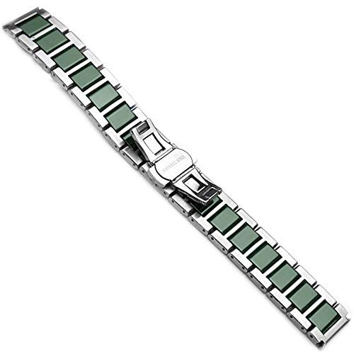 Sinaike Snaike 18Mm Luxury Two Tone Green Ceramic Watch Band Polished Silver Stainless Steel Watch Strap Bracelet For Men Women With Deployment Buckle #TOP3