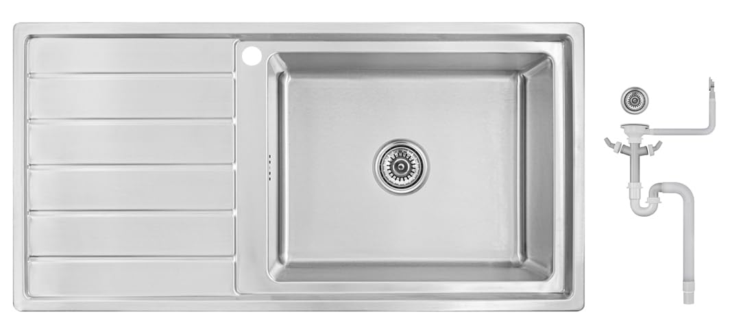 100x50x21, R20 Lavello da cucina, acciaio inox 304, spessore 0,8 mm, rettangolare, 1 vasca, Lavelli, sgocciolatoio a sinistra