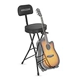 5 CORE Guitar Stool with Backrest Guitar Stand Foot Rest Portable Folding Chair with Padded 3.15' Seat and Rubber Feet for Home Studio On Stage and School Black