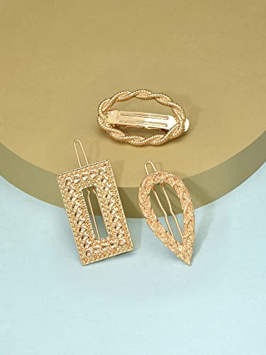 Image of Zaveri Pearls Set of 3 Gold Tone Contemporary Hair Pins For Women-ZPFK15030