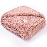 Pink Faux Fur Pet Throw Blankets Waterproof Cozy Calming Dog Blanket for Couch Cover Love Bed Cover Washable(Pink,XS)