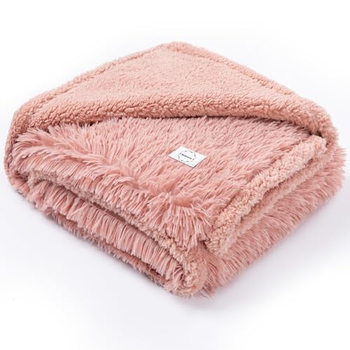 Pink Faux Fur Pet Throw Blankets Waterproof Cozy Calming Dog Blanket for Couch Cover Love Bed Cover Washable(Pink,XS)