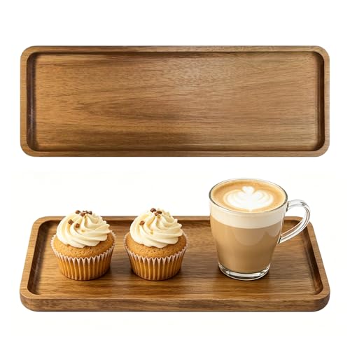 Image of Acacia-Wood Rectangular Wooden Platters, 29 x 10.8cm Wood Tray Made of Solid, Serving Board for Candle, Acacia-Wooden Tray for Candle, Perfume, Soap Dispenser, Jewelry, Keys, Decorative Trays