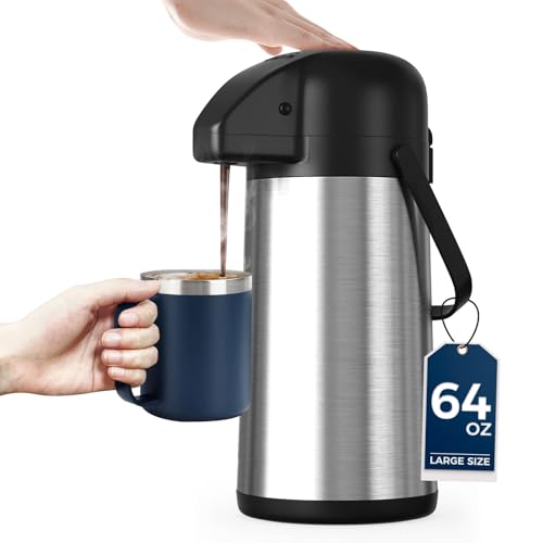 Image of Coffee Carafe for Keeping Hot - Gezoss 64OZ / 1.9L Airpot Coffee Dispenser with Pump - Large Coffee Carafe for Hot Drinks Tea Liquid - Insulated Stainless Steel Hot Water Beverage Urn for Parties