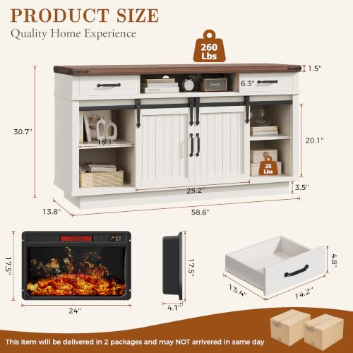 58" Farmhouse Electric Fireplace TV Stand for TVs up to 65",…