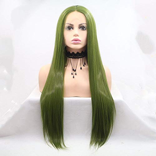 Lucyhairwig Natural Looking Olive Green Lace Front Wigs Silky Straight Half Hand Tied