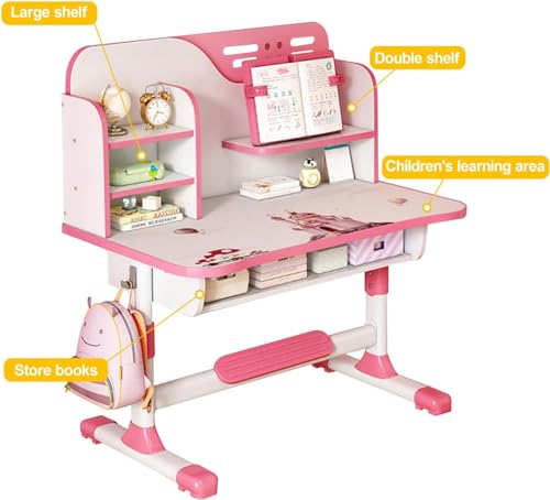 Kids-Desk-and-Chair-Set-Study-Table-and-Chair-Desk-for-Kids-Childrens-Desks-with-Golden-Distance-Design-Homeschooling-Writing-Desk-with-Desktop-for-Boys-and-Girls-Pink-3 Kids Desk and Chair Set Study Table and Chair Desk for Kids Childrens Desks with Golden Distance Design Homeschooling Writing Desk with Desktop for Boys and Girls Pink 3